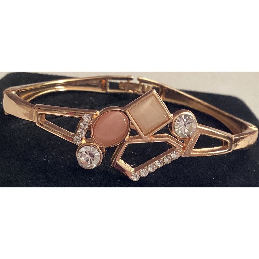 2490 NWOT Rose Gold Bracelet Bangle With Pink Beads and Cubic Zirconia Crystals